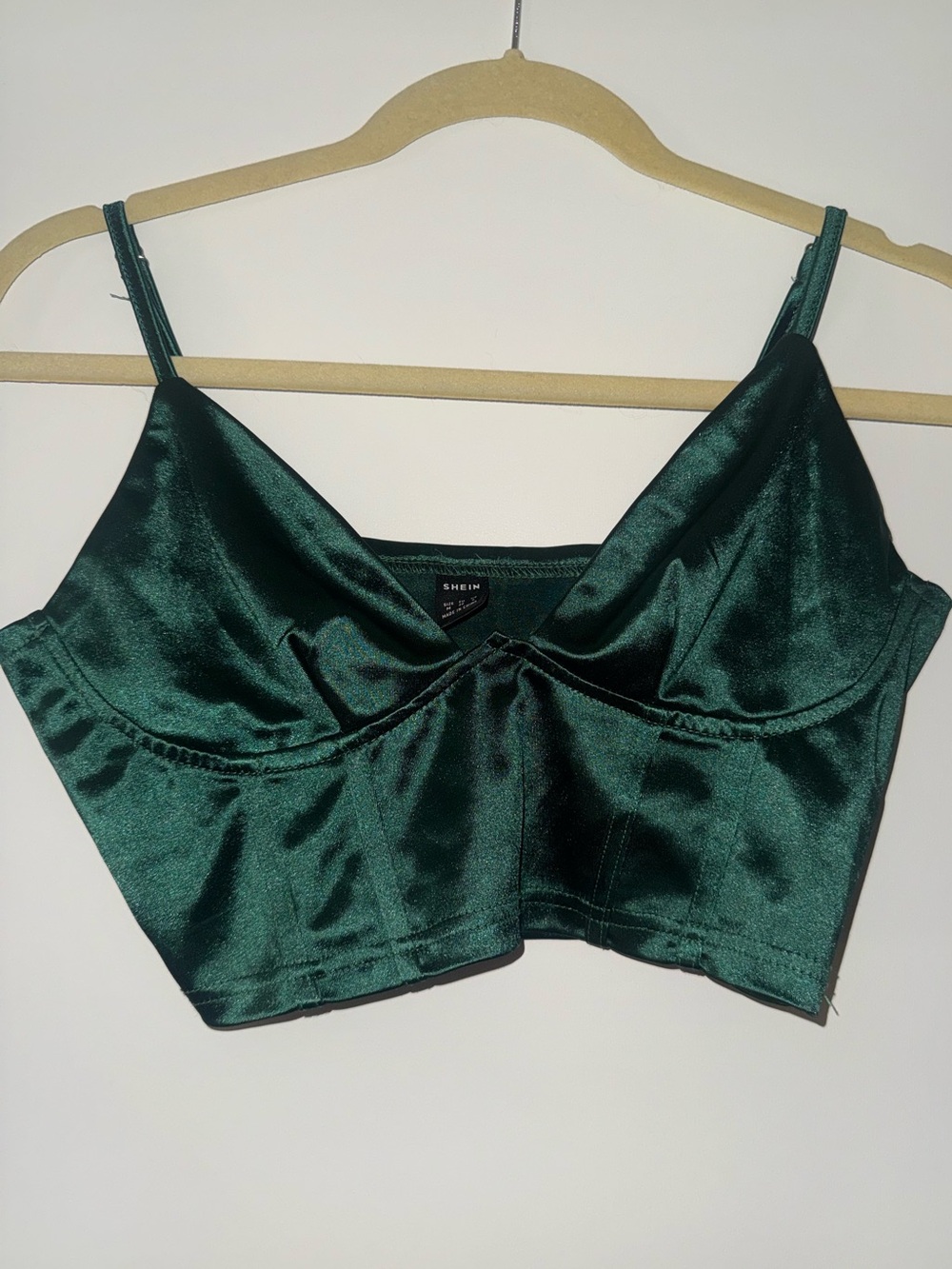 SHEIN Satin Deep Green V-Neck Crop Top